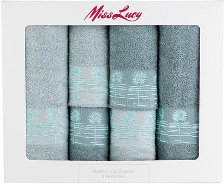 Miss Lucy Komplet Ręczników Bawełnianych Polino 2X30X50Cm 2X50X90Cm 2X70X140 6 Elementów Jasny Niebieski I