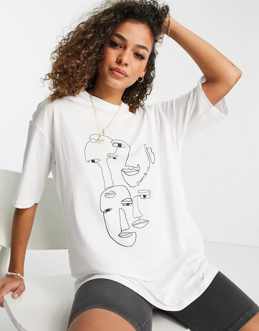 Monki – Cissi – Biały T-shirt oversize z bawełny organicznej z