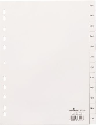 Durable Przekładki Pp A4 Białe Nadrukowane Indeksy Jan-Dez