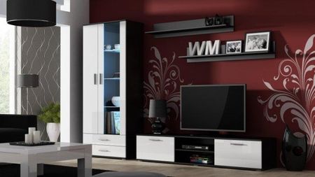 Cama Meble Zestaw Soho 8 (Rtv180 + Wit S6 Półki) Cz/Bi Poł 30246