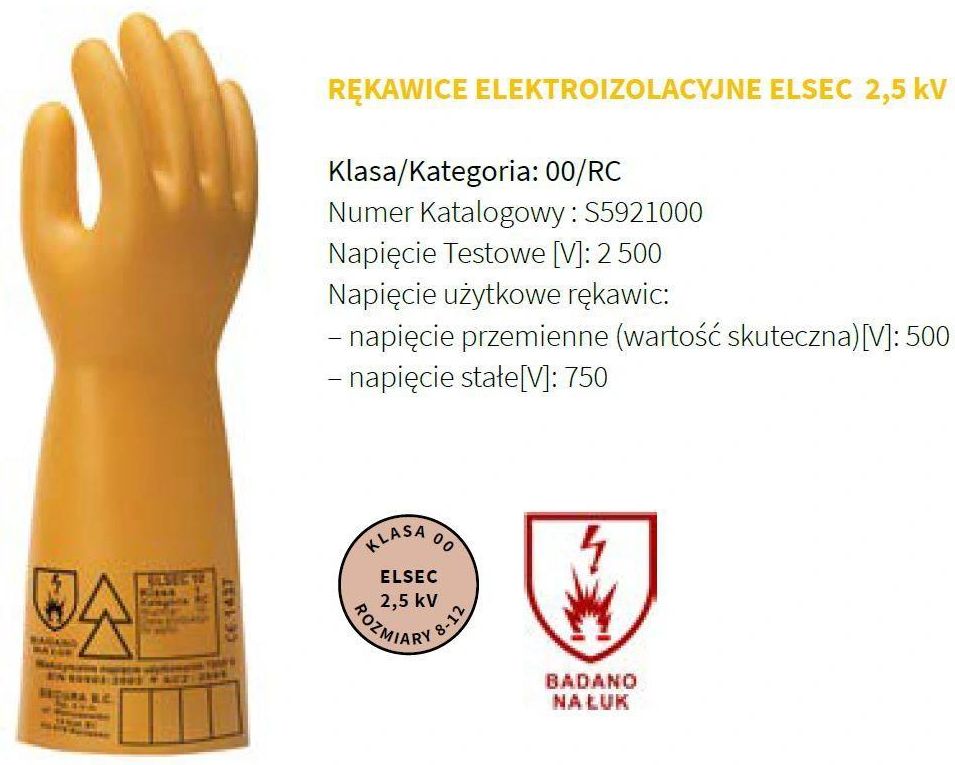 Secura Guanti Elettroisolanti Classe 0 (5 KV) - 10 Paia, Modello RELSEC-5 Y, Colore Giallo, EN60903 - Resistenza A Olio, Acido E Basse Temperature