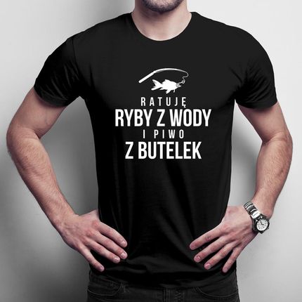 Ratuję Ryby Z Wody I Piwo Butelek - Męska Koszulka