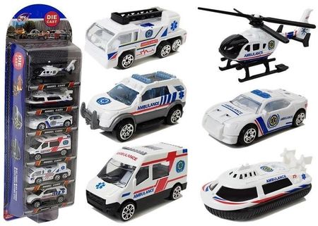 Lean Toys Zestaw Pojazdów Ambulans Pogotowie Resoraki 1:64 6 Sztuk