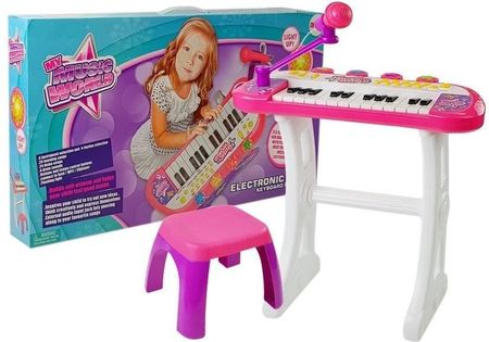 Lean Toys Keyboard Ze Statywem Krzesełko Mikrofon Dźwięk Światła Różowy
