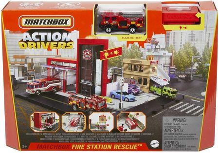 Mattel Matchbox Prawdziwe Przygody Remiza strażacka Zestaw światła HBD74 HBD76