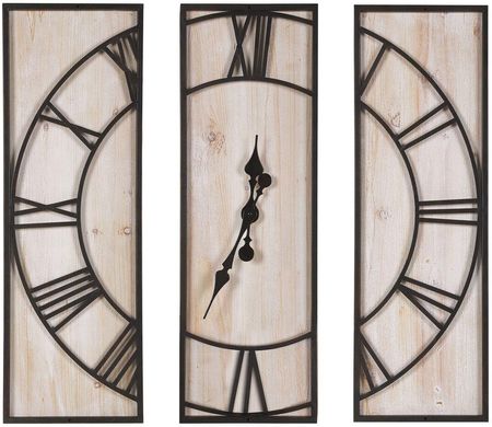 Beliani Zegar ścienny tryptyk jasne drewno 75 x 75 cm 3-częściowy czarna rama Coatlan