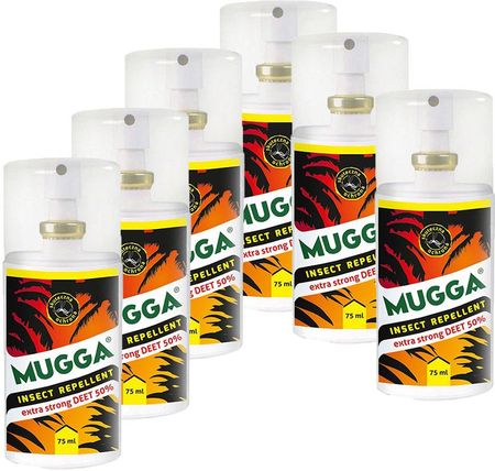 Zestaw 6Szt.  Repelent Środek Na Komary Kleszcze I Inne Owady, Mugga Strong Spray , 50% Deet Muggas.75X6