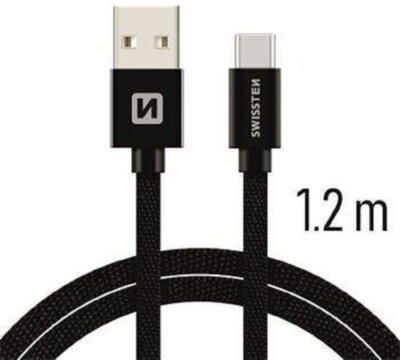 Swissten Kabel USB - USB-C Tekstylny 1.2m Czarny (71521201)