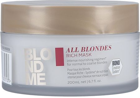 Schwarzkopf BlondMe Bond All Blondes Rich Mask Maska Regenerująca Wiązania i Odżywiająca, 200ml
