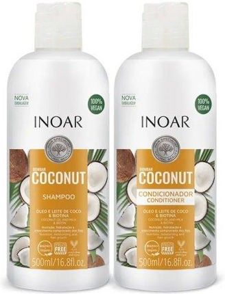 INOAR Bombar Coconut Shampoo Conditioner Zestaw Szampon Odżywka Kokosowa Regenerująca po Keratynowym Prostowaniu Włosów 2x500ml