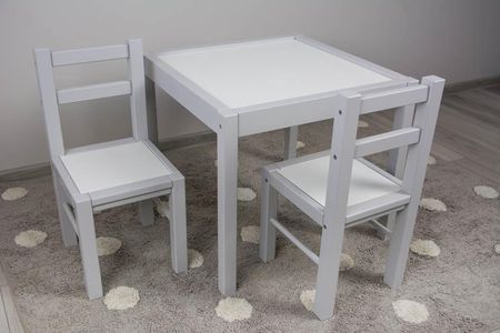 Drewex Stolik dwa krzesła drewno biały szary 3702