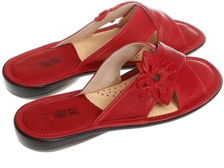 Pantofle skórzane damskie- mocna podeszwa pw037 czerwony