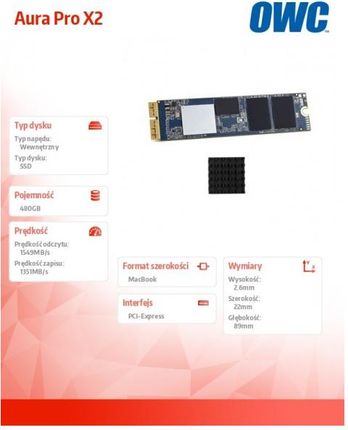 Owc Dysk Ssd Aura Pro X2 Ssd 480Gb 1549Mb/S Mac Pro 2013 Heatsink (OWCS3DAPT4MP05P)