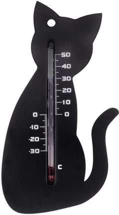 Nature Zewnętrzny termometr ścienny, w kształcie kota, czarny
