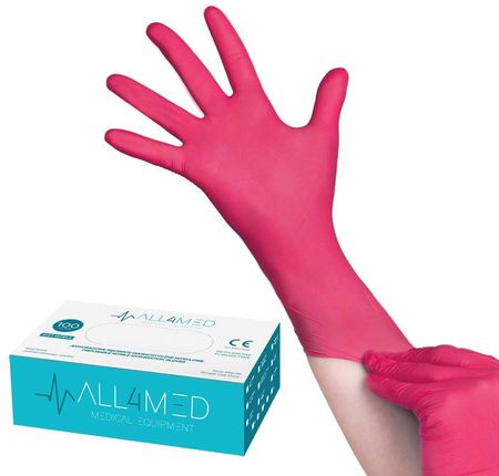 All4Med Jednorazowe Rękawice Diagnostyczne Nitrylowe Malinowe S
