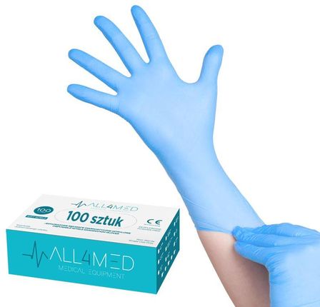 All4Med Jednorazowe Rękawice Diagnostyczne Nitrylowe Niebieskie Xs