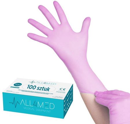 All4Med Jednorazowe Rękawice Diagnostyczne Nitrylowe Różowe Xs