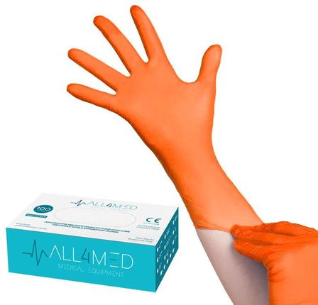 All4Med Jednorazowe Rękawice Diagnostyczne Nitrylowe Pomarańczowe L