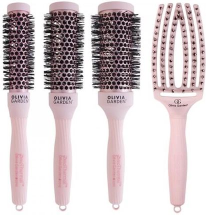Olivia Garden Pro Thermal Pastel Pink zestaw szczotek do modelowania włosów 25mm + 33mm + 43mm + Finger Brush