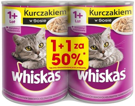 Whiskas Karma Pełnoporcjowa Z Kurczakiem W Sosie Dla Kotów 1+ 2x400G
