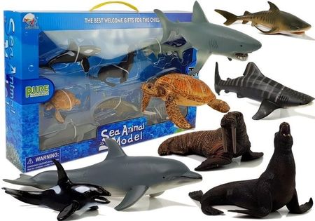 LeanToys Figurki Edukacyjne Morskie Zwierzęta 8 Elementów Rekiny Foka Delfin Mors Żółw