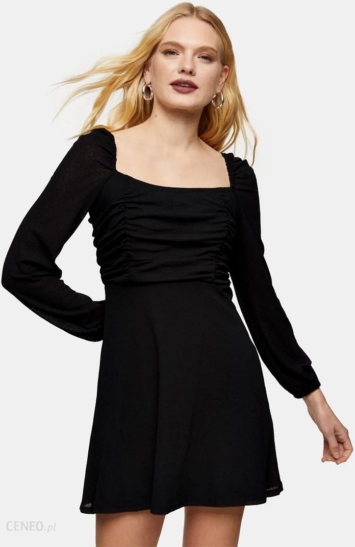 Topshop – Czarna sukienka z koła z marszczeniem o długości mini-Black -  Ceny i opinie 