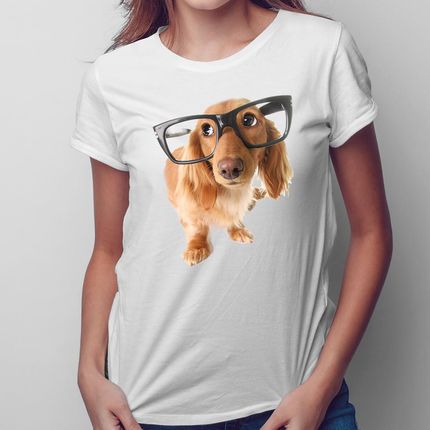 Szczeniak w okularach - damska koszulka na prezent