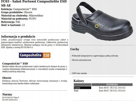 Portwest Buty Antyelektrostatyczne Esd Sb Fc03 41 - zdjęcie 3