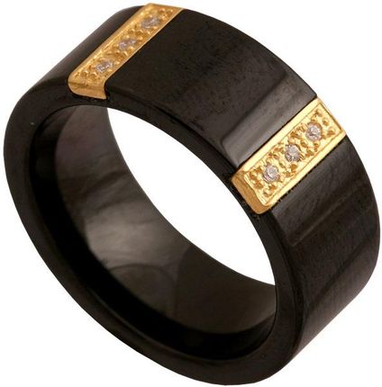 Lovrin Złoty pierścionek 585 czarna ceramika cyrkonie 1 g PN114
