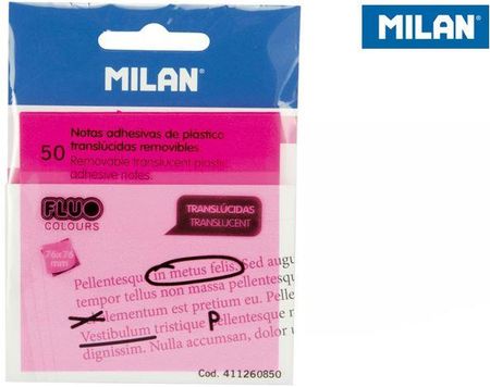 Milan Karteczki Samoprzylepne Fluo Przezroczyste Różowe