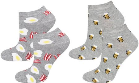 Zestaw 2 pary skarpetki kolorowe bawełniane męskie SOXO GOOD STUFF w śmieszne wzory piwo bekon jajka na prezent