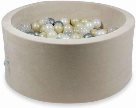 Mimii Suchy Basen 90x40cm Velvet Soft Beżowy z piłeczkami 300szt jasnozłote, opalizujące, perłowe, przezroczyste, srebrne 