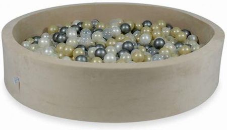 Mimii Suchy Basen 130x30cm Velvet Soft Beżowy z piłeczkami 600szt jasnozłote, opalizujące, perłowe, przezroczyste, srebrne 