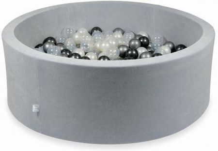 Mimii Suchy Basen 110x40cm Velvet Soft Jasnoszary z piłeczkami 500szt perłowe, przezroczyste, metaliczny grafit, srebrne 