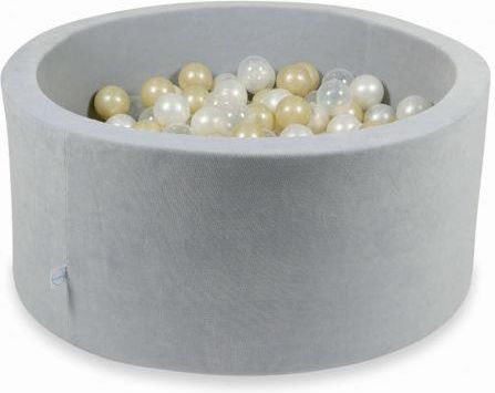 Mimii Suchy Basen 90x40cm Velvet Soft Jasnoszary z piłeczkami 300szt przezroczyste, jasnozłote, perłowe 