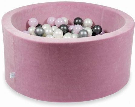 Mimii Suchy Basen 90x40cm Velvet Soft Różowy z piłeczkami 300szt różowe jasne perłowe, srebrne, metaliczny grafit, perłowe 