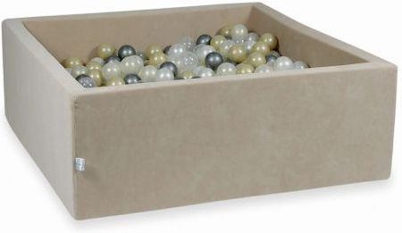 Mimii Suchy Basen 110x110x40cm Velvet Soft Beżowy z piłeczkami 600szt jasnozłote, opalizujące, perłowe, przezroczyste, srebrne 