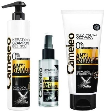 Delia CAMELEO Zestaw ANTI DAMAGE 3w1 szampon, odżywka, jedwab