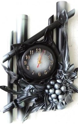 Art Deco Czarno Srebrny Zegar Z Winogronem B14 3 (B143)