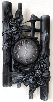 Art Deco Stylowy Zegar Z Czarno Srebrnymi Różami Ze Skóry B3 50 (B350)