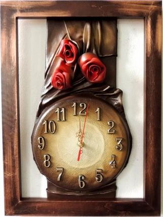 Art Deco Piękny Zegar W Płaskiej Ramie Z Czerwonymi Różami Inny Niż Wszystkie Rz3 2 (Rz32)