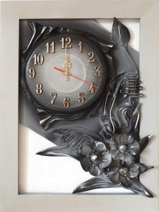 Art Deco Zegar W Szarej Drewnianej Ramie + Kwiaty Rz5 1 (Rz51)