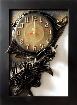 Art Deco Czarno Mosiężny Zegar W Ramie Z Litego Drewna Skóra Rz5 2 (Rz52)