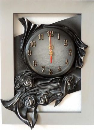 Art Deco Szaro Czarny Zegar Ścienny Ze Skóry W Drewnianej Ramie Rz3 6 (Rz36)