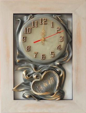 Art Deco Pastelowy Zegar Ścienny Do Salonu Skóra Szary Pozłacany Rz2 3 (Rz23)