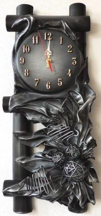 Art Deco Zegar Ścienny Skóra Bambus Popiel Czarno Srebrny Do Salonu B17 5 (B175)