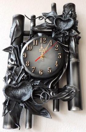 Art Deco Wyjątkowy Zegar Ścienny Popiel Czarno Srebrny Egzotyczne Dodatki Kształt Serca B13 12 (B1312)