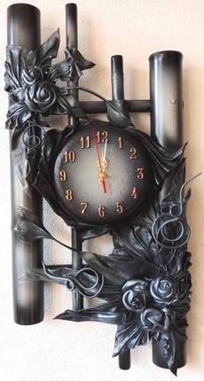 Art Deco Nowoczesny Zegar Do Pokoju Czarno Srebrny Róże Ze Skóry B3 51 (B351)