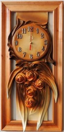 Art Deco Zegar W Drewnianej Ramie Z Różami Ze Skóry Rz4 2 (Rz42)
