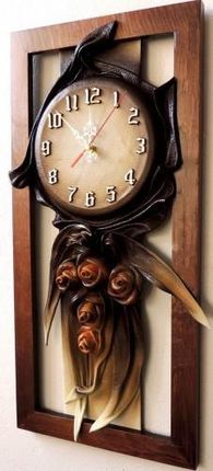 Art Deco Zegar Ścienny 3D Ze Skóry Z Różami I Drewnianej Ramie Rz4 4 (Rz44)
